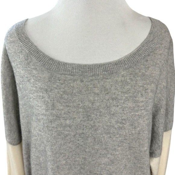 Vince Color Block Wool Cashmere Bateau Sweater Small Oversized Boxy Grey Cream - Picture 8 of 14